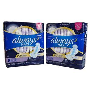 Always Maxi Pads with Wings Size 5 Extra Heavy Overnight Wrap 36CT Lot of 2 NEW